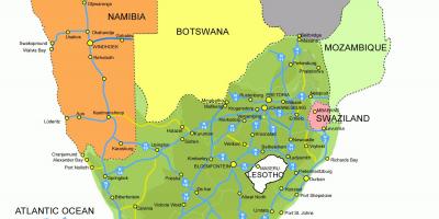 Kart over Lesotho og sør-afrika