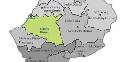 Kart over Lesotho viser distriktene